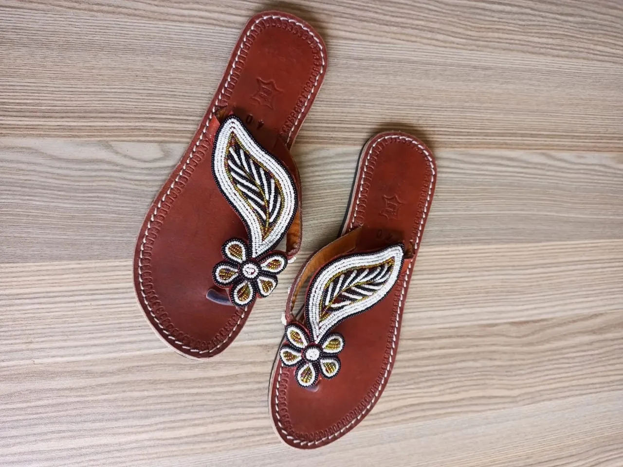 Handmade African Beaded Sandals/Authentic Maasai-Style Leather Flip-Flops Women/Boho Beach Sandals/Comfortable Summer Sandal African Gifts