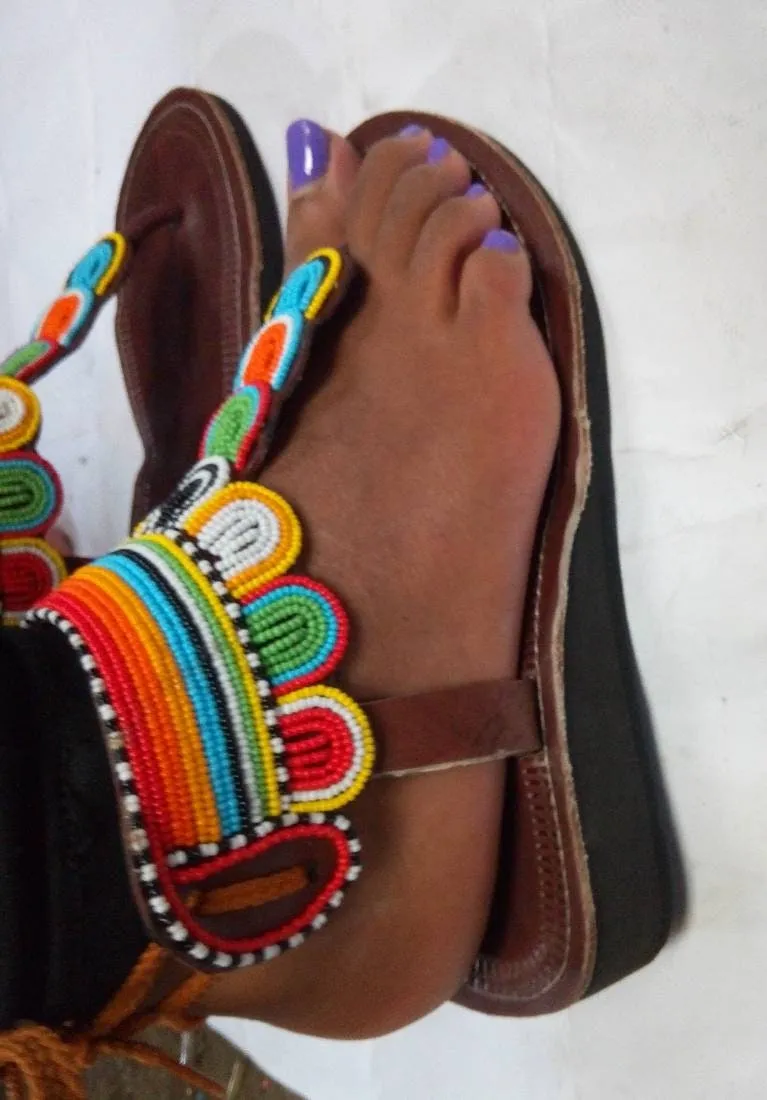 Handmade African Beaded Sandals/Authentic Maasai-Style Leather Flip-Flops Women/Boho Beach Sandals/Comfortable Summer Sandal African Gifts