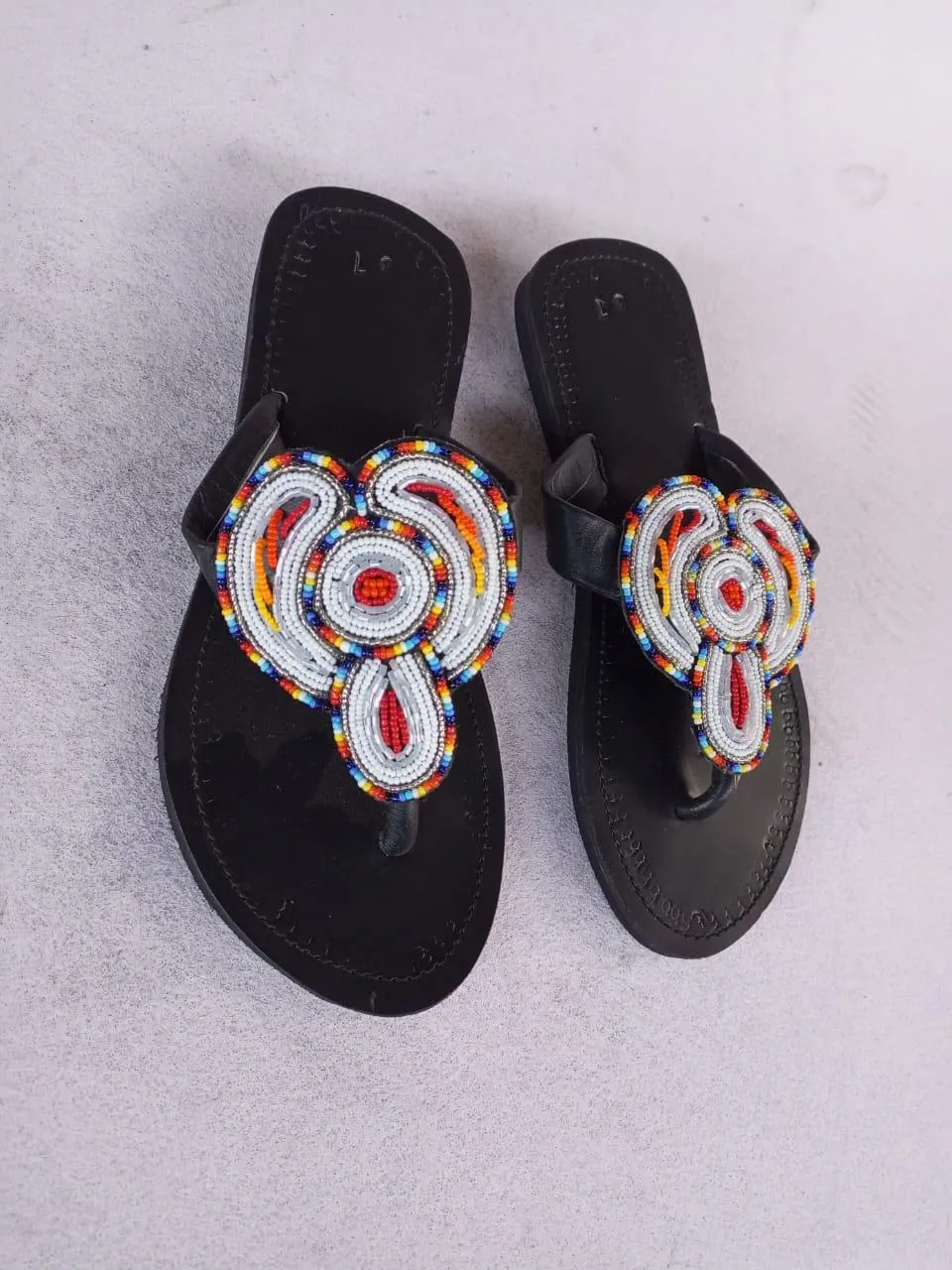 Handmade African Beaded Sandals/Authentic Maasai-Style Leather Flip-Flops Women/Boho Beach Sandals/Comfortable Summer Sandal African Gifts