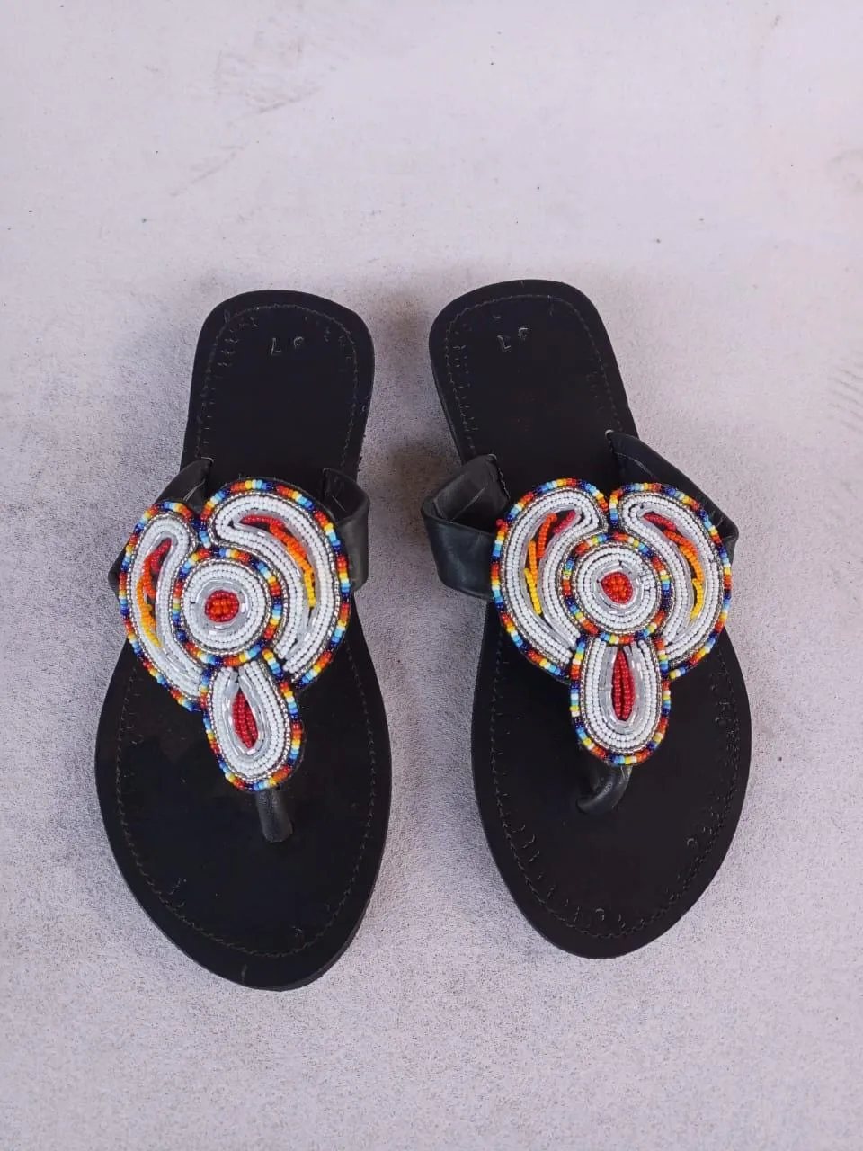 Handmade African Beaded Sandals/Authentic Maasai-Style Leather Flip-Flops Women/Boho Beach Sandals/Comfortable Summer Sandal African Gifts