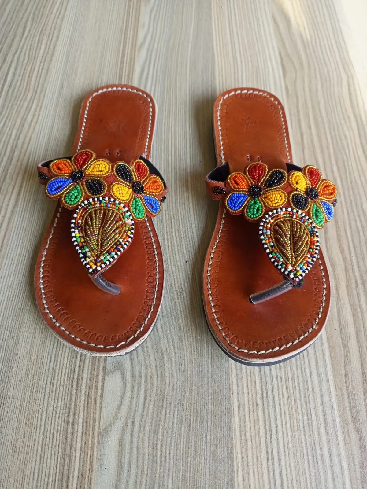 Handmade African Beaded Sandals/Authentic Maasai-Style Leather Flip-Flops Women/Boho Beach Sandals/Comfortable Summer Sandal African Gifts