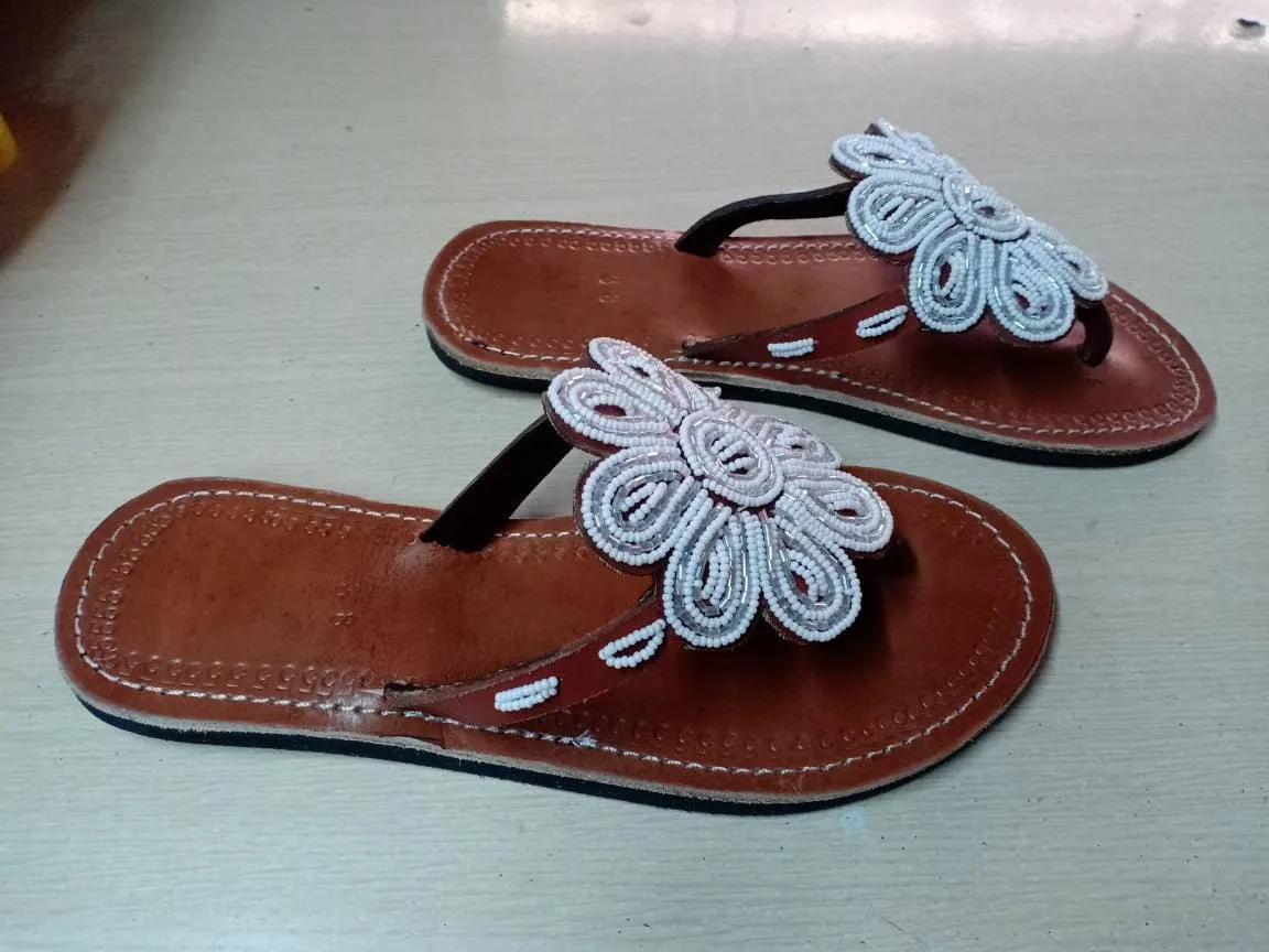Handmade African Beaded Sandals/Authentic Maasai-Style Leather Flip-Flops Women/Boho Beach Sandals/Comfortable Summer Sandal African Gifts