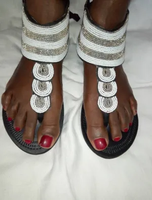Handmade African Beaded Sandals/Authentic Maasai-Style Leather Flip-Flops Women/Boho Beach Sandals/Comfortable Summer Sandal African Gifts