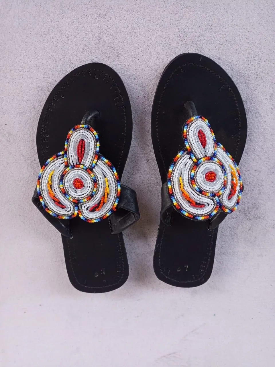 Handmade African Beaded Sandals/Authentic Maasai-Style Leather Flip-Flops Women/Boho Beach Sandals/Comfortable Summer Sandal African Gifts