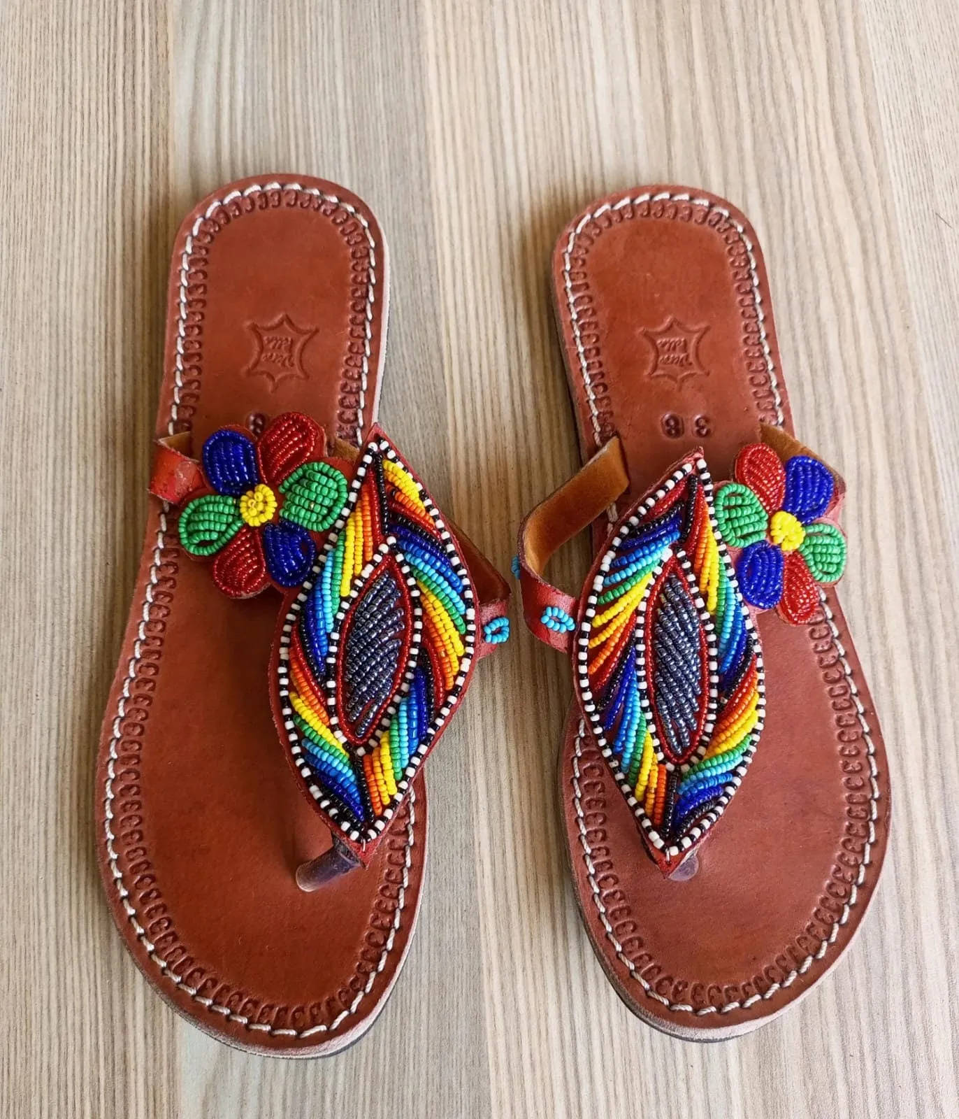 Handmade African Beaded Sandals/Authentic Maasai-Style Leather Flip-Flops Women/Boho Beach Sandals/Comfortable Summer Sandal African Gifts