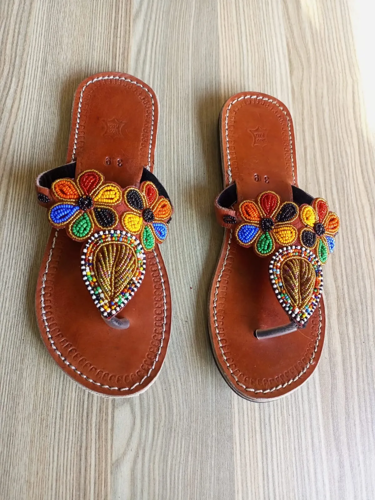 Handmade African Beaded Sandals/Authentic Maasai-Style Leather Flip-Flops Women/Boho Beach Sandals/Comfortable Summer Sandal African Gifts