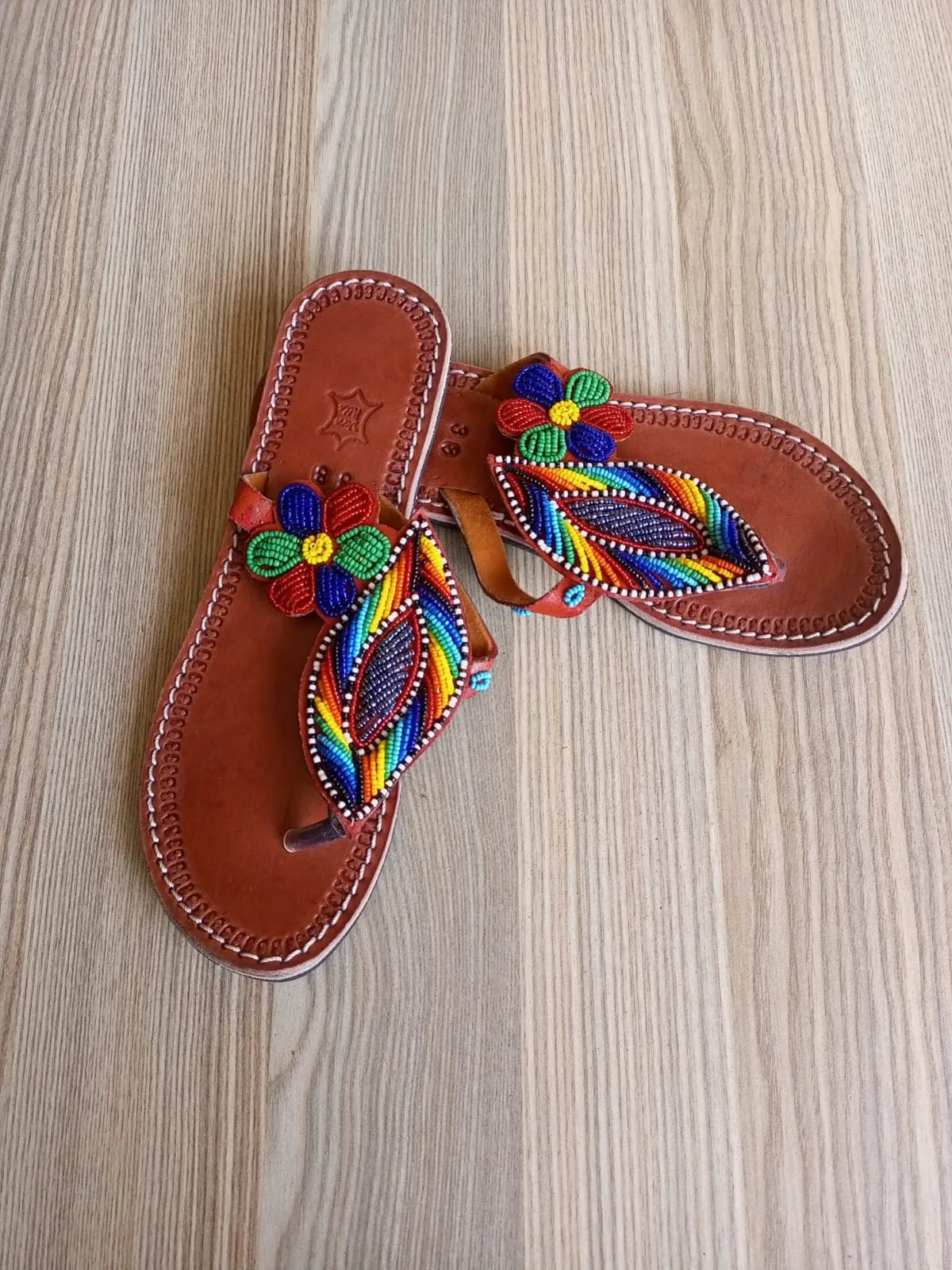 Handmade African Beaded Sandals/Authentic Maasai-Style Leather Flip-Flops Women/Boho Beach Sandals/Comfortable Summer Sandal African Gifts