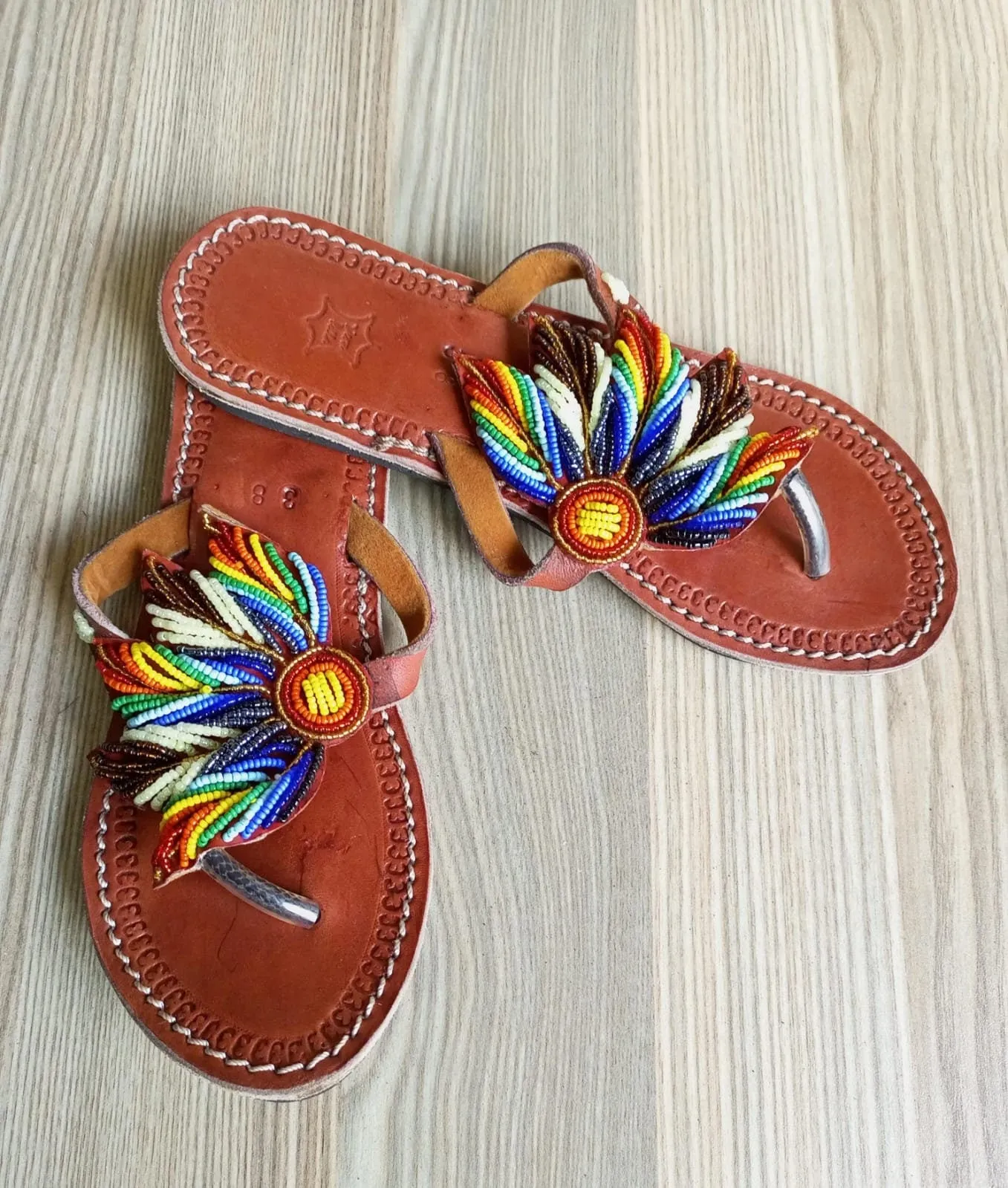 Handmade African Beaded Sandals/Authentic Maasai-Style Leather Flip-Flops Women/Boho Beach Sandals/Comfortable Summer Sandal African Gifts