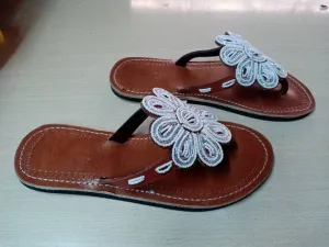 Handmade African Beaded Sandals/Authentic Maasai-Style Leather Flip-Flops Women/Boho Beach Sandals/Comfortable Summer Sandal African Gifts
