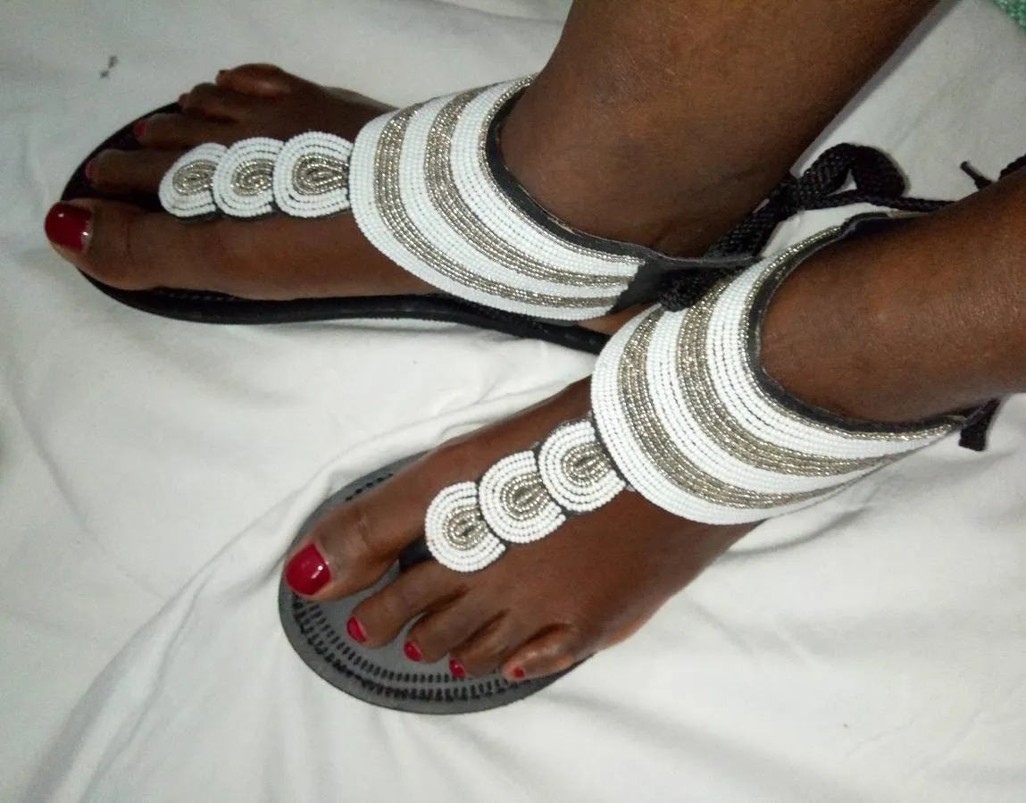 Handmade African Beaded Sandals/Authentic Maasai-Style Leather Flip-Flops Women/Boho Beach Sandals/Comfortable Summer Sandal African Gifts