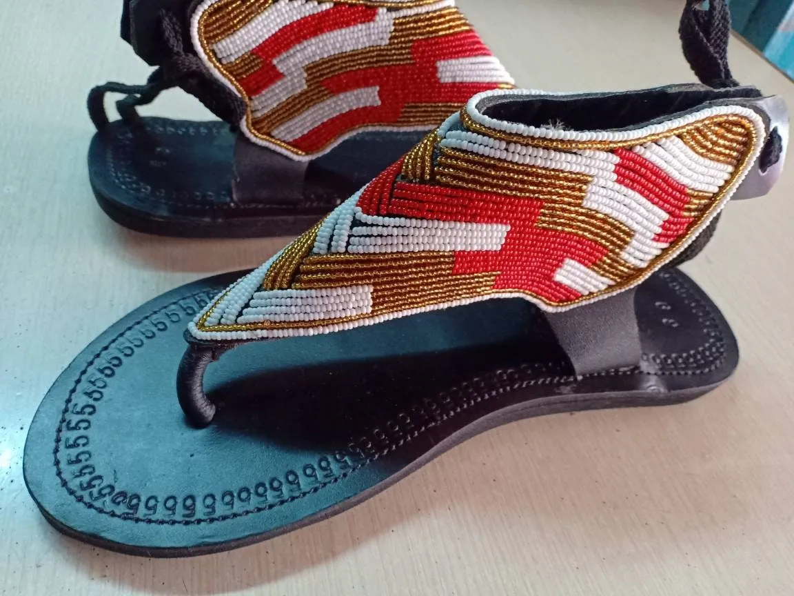 Handmade African Beaded Sandals/Authentic Maasai-Style Leather Flip-Flops Women/Boho Beach Sandals/Comfortable Summer Sandal African Gifts