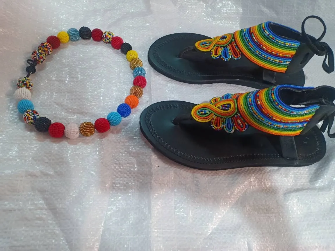 Handmade African Beaded Sandals/Authentic Maasai-Style Leather Flip-Flops Women/Boho Beach Sandals/Comfortable Summer Sandal African Gifts