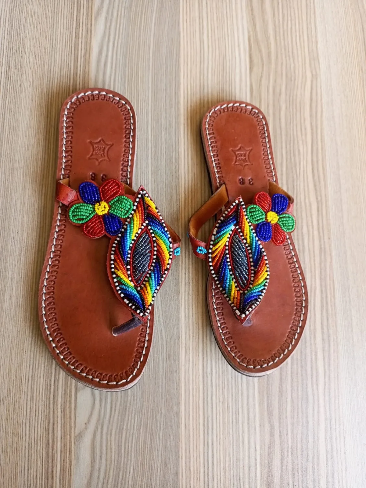 Handmade African Beaded Sandals/Authentic Maasai-Style Leather Flip-Flops Women/Boho Beach Sandals/Comfortable Summer Sandal African Gifts