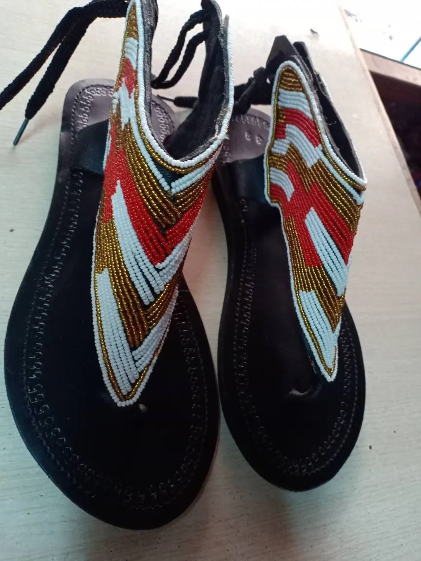 Handmade African Beaded Sandals/Authentic Maasai-Style Leather Flip-Flops Women/Boho Beach Sandals/Comfortable Summer Sandal African Gifts