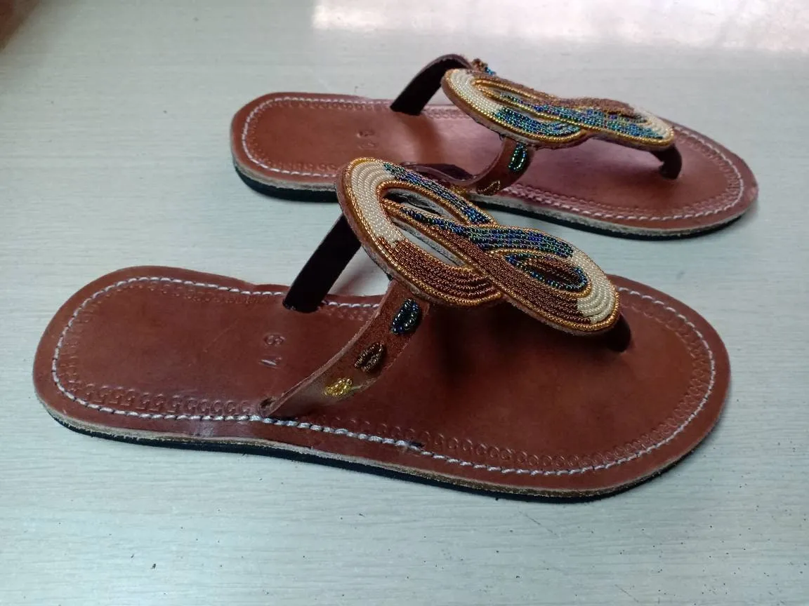 Handmade African Beaded Sandals/Authentic Maasai-Style Leather Flip-Flops Women/Boho Beach Sandals/Comfortable Summer Sandal African Gifts