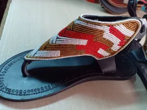 Handmade African Beaded Sandals/Authentic Maasai-Style Leather Flip-Flops Women/Boho Beach Sandals/Comfortable Summer Sandal African Gifts