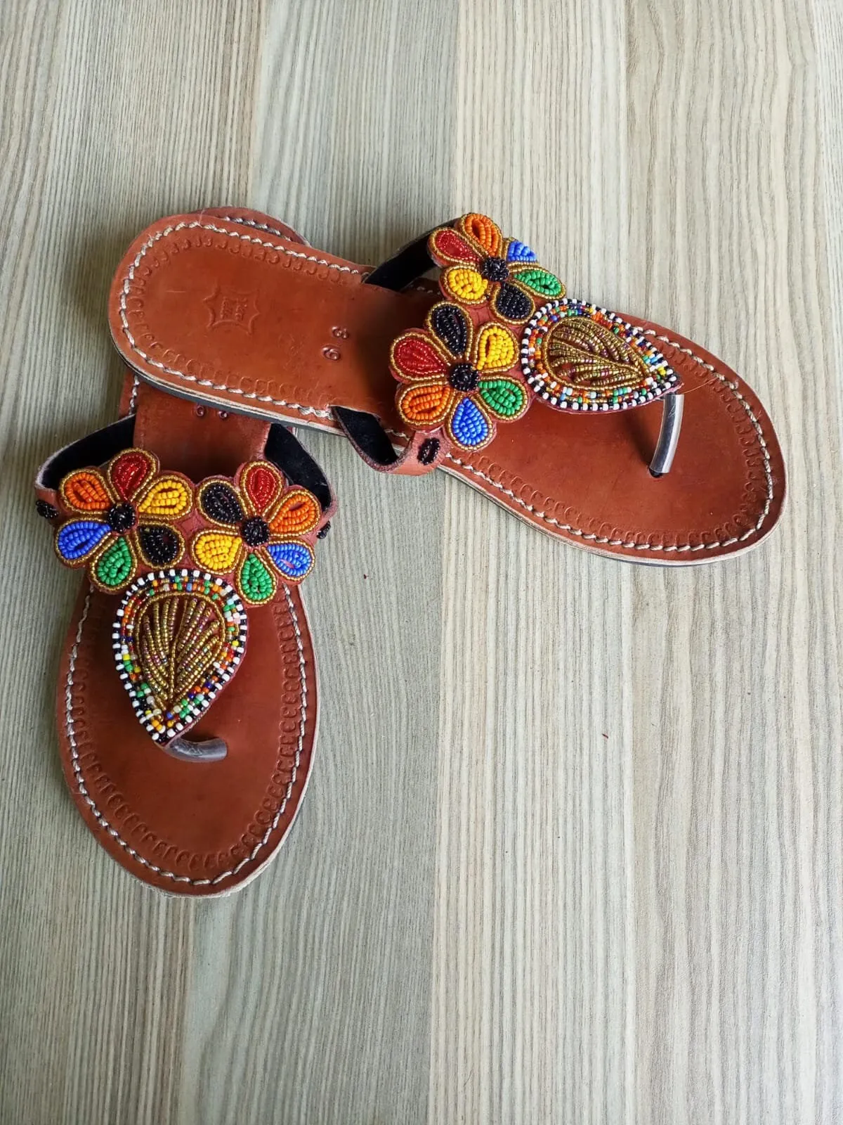 Handmade African Beaded Sandals/Authentic Maasai-Style Leather Flip-Flops Women/Boho Beach Sandals/Comfortable Summer Sandal African Gifts