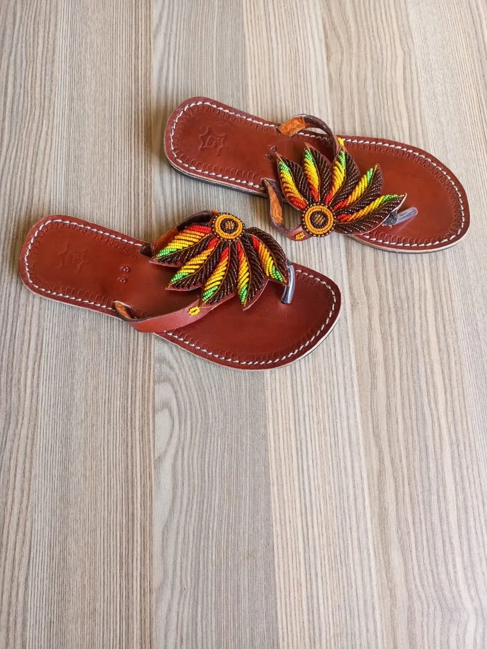 Handmade African Beaded Sandals/Authentic Maasai-Style Leather Flip-Flops Women/Boho Beach Sandals/Comfortable Summer Sandal African Gifts