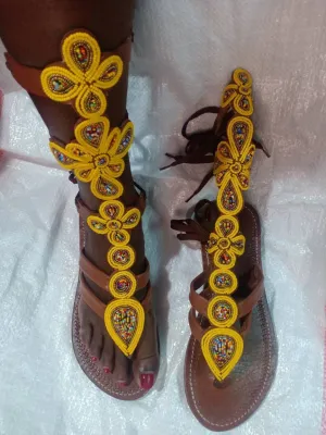 Handmade African Beaded Sandals/Authentic Maasai-Style Leather Flip-Flops Women/Boho Beach Sandals/Comfortable Summer Sandal African Gifts