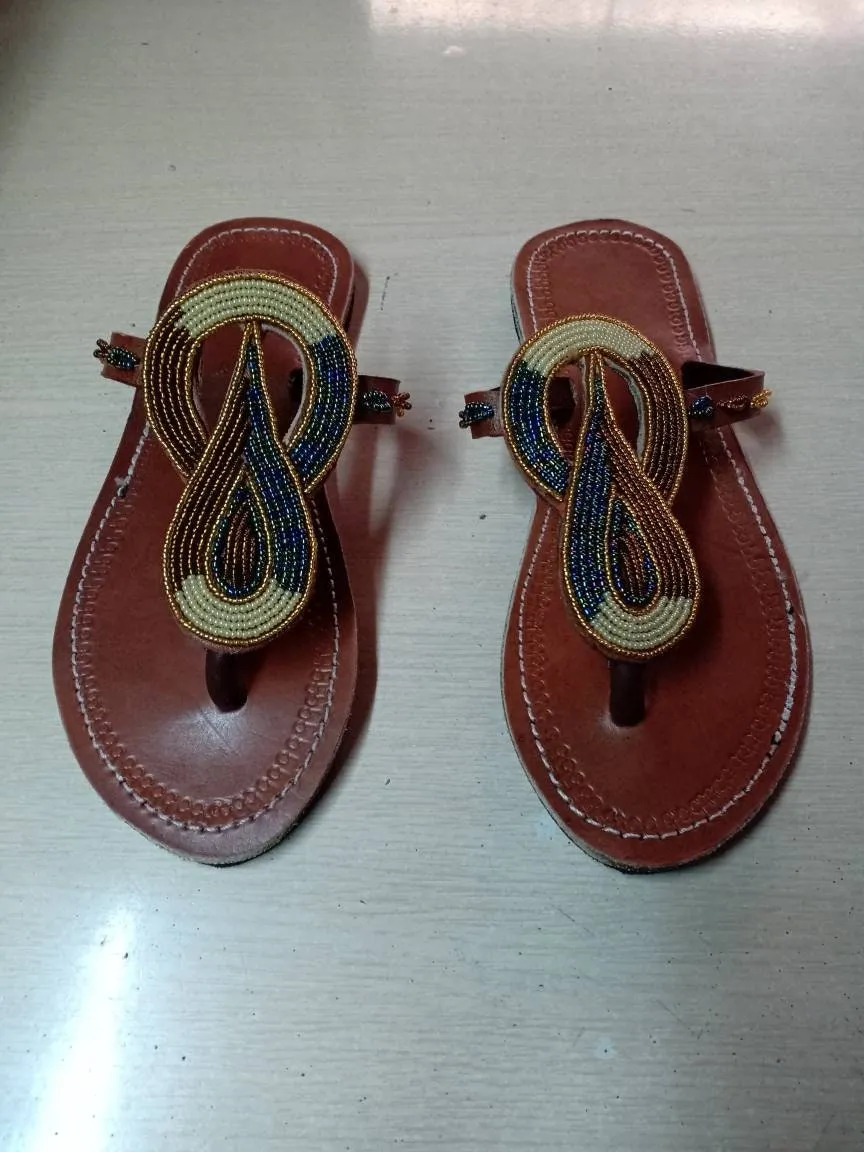 Handmade African Beaded Sandals/Authentic Maasai-Style Leather Flip-Flops Women/Boho Beach Sandals/Comfortable Summer Sandal African Gifts