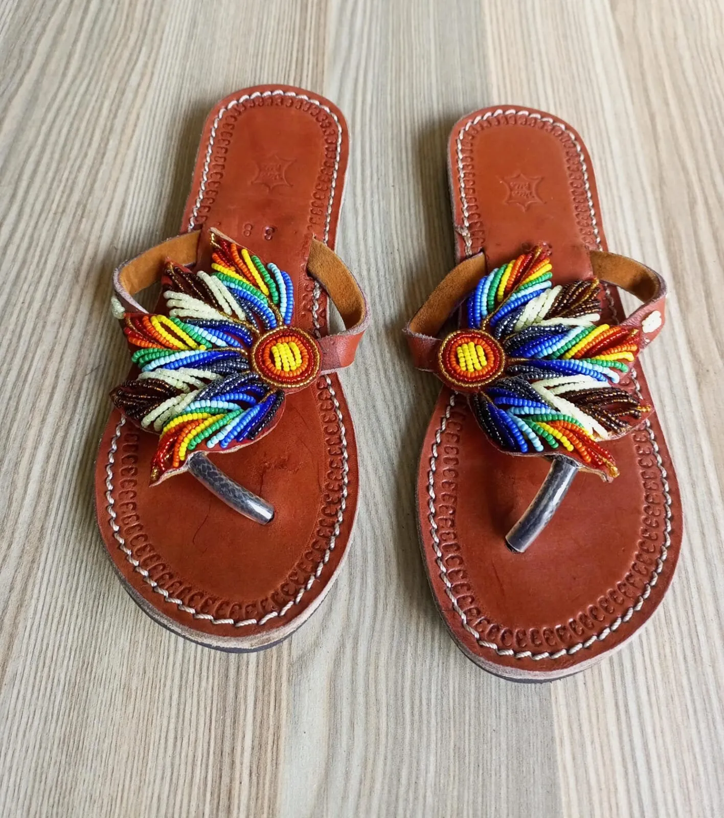Handmade African Beaded Sandals/Authentic Maasai-Style Leather Flip-Flops Women/Boho Beach Sandals/Comfortable Summer Sandal African Gifts