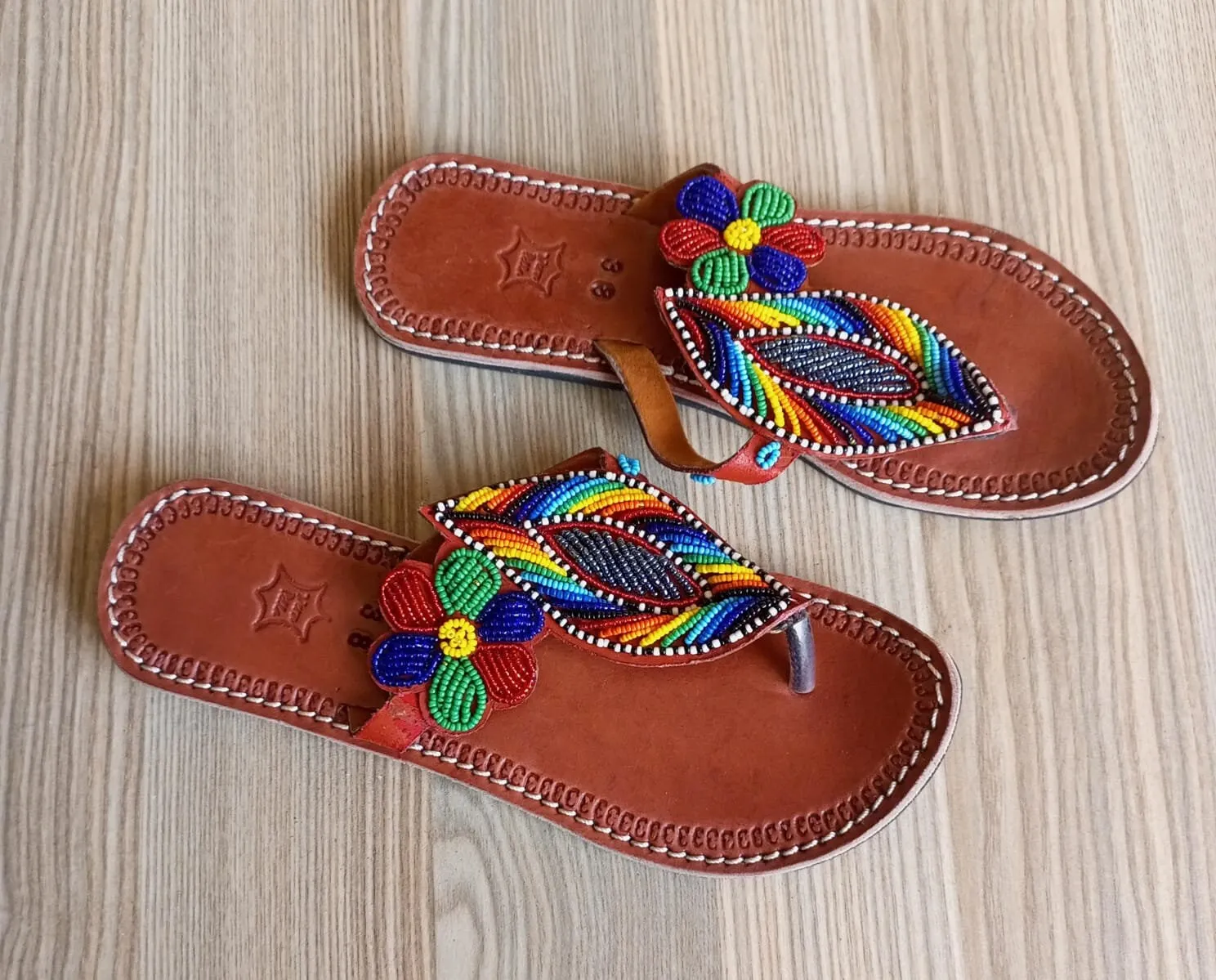 Handmade African Beaded Sandals/Authentic Maasai-Style Leather Flip-Flops Women/Boho Beach Sandals/Comfortable Summer Sandal African Gifts