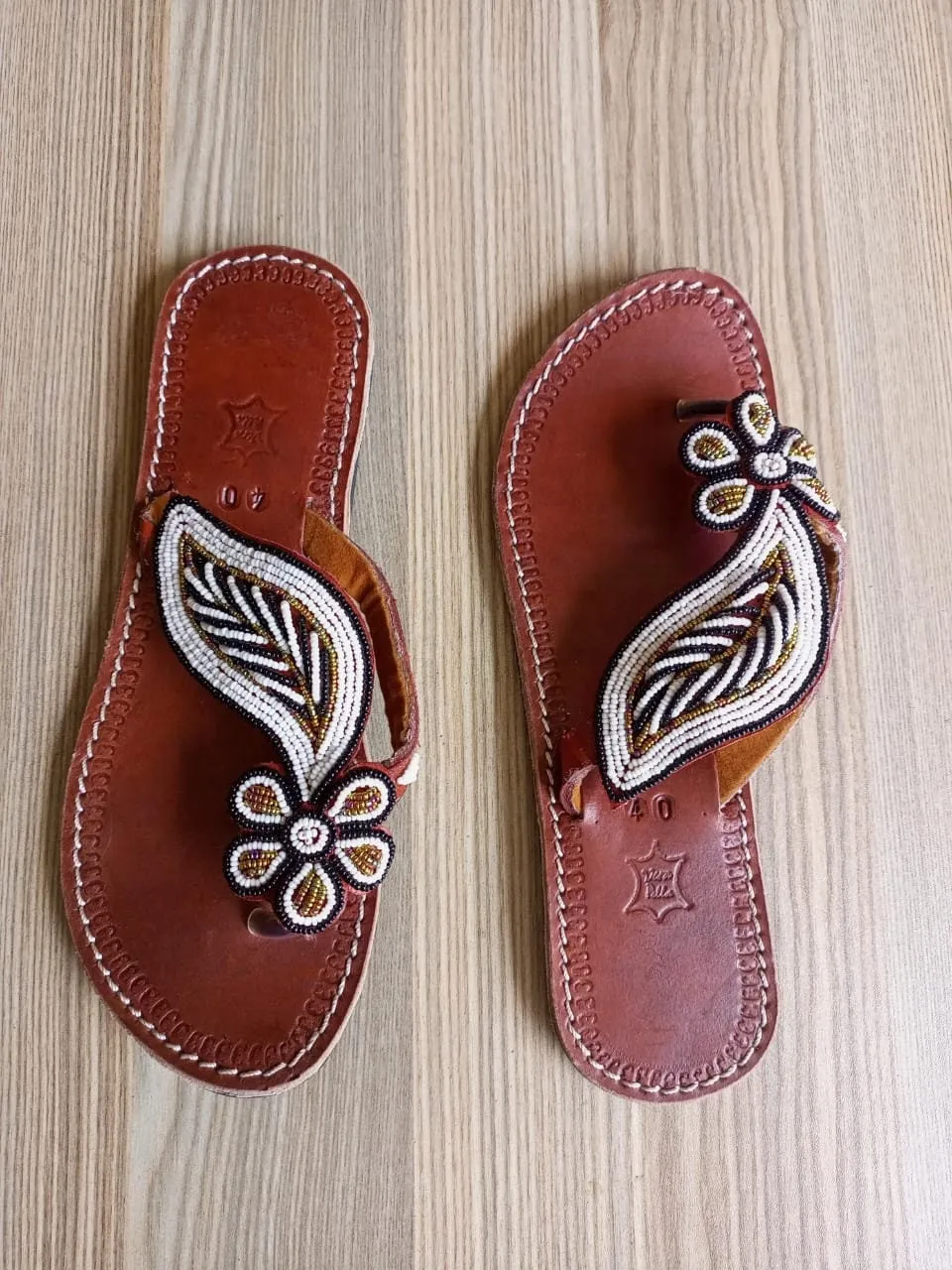 Handmade African Beaded Sandals/Authentic Maasai-Style Leather Flip-Flops Women/Boho Beach Sandals/Comfortable Summer Sandal African Gifts