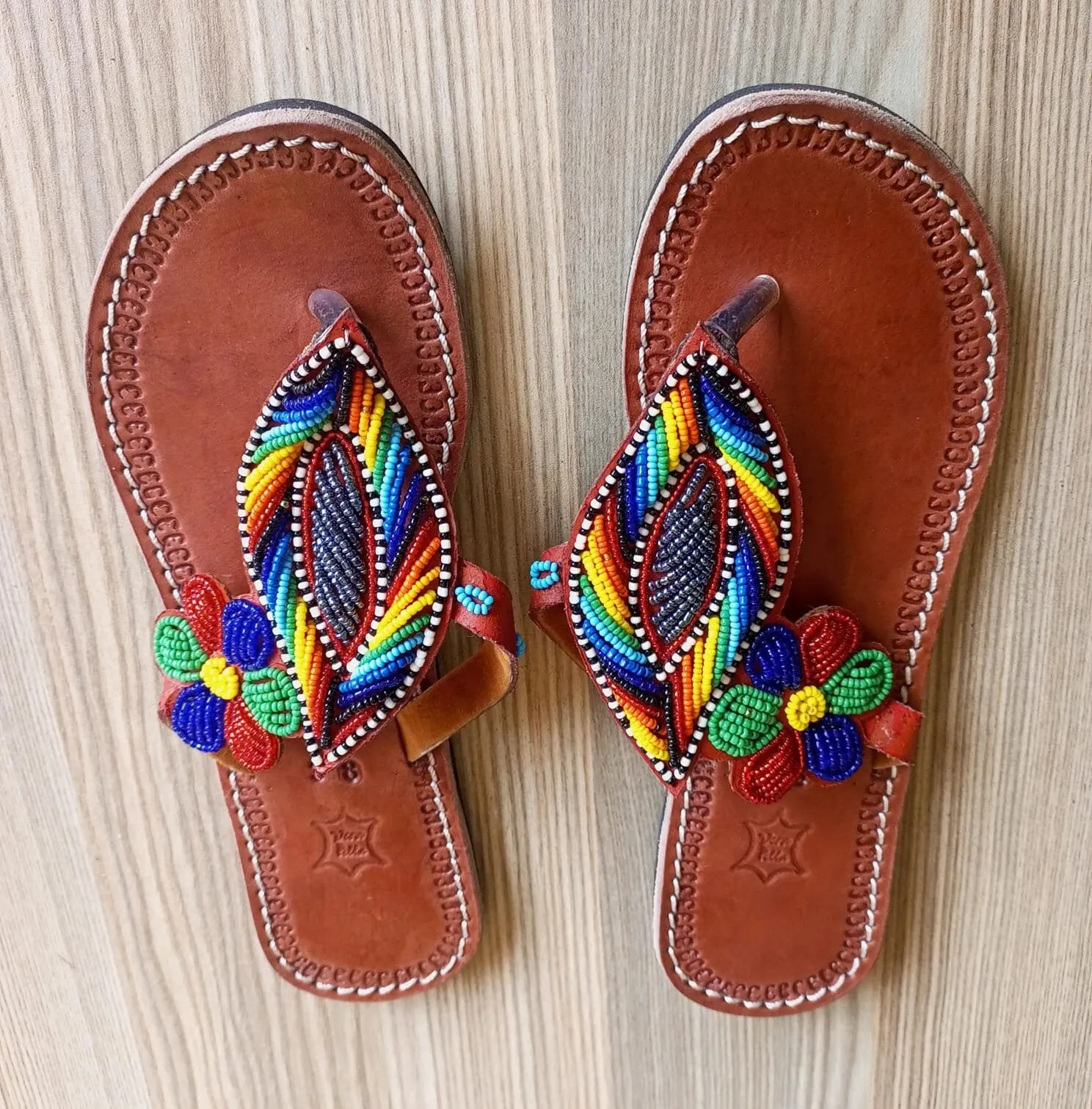 Handmade African Beaded Sandals/Authentic Maasai-Style Leather Flip-Flops Women/Boho Beach Sandals/Comfortable Summer Sandal African Gifts