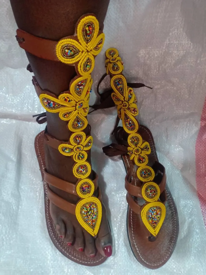 Handmade African Beaded Sandals/Authentic Maasai-Style Leather Flip-Flops Women/Boho Beach Sandals/Comfortable Summer Sandal African Gifts