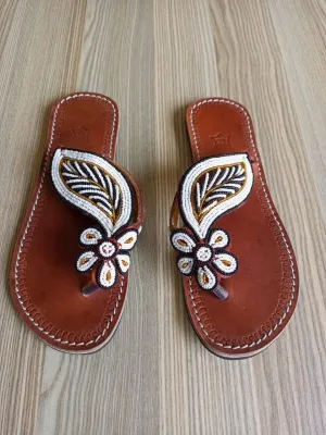 Handmade African Beaded Sandals/Authentic Maasai-Style Leather Flip-Flops Women/Boho Beach Sandals/Comfortable Summer Sandal African Gifts