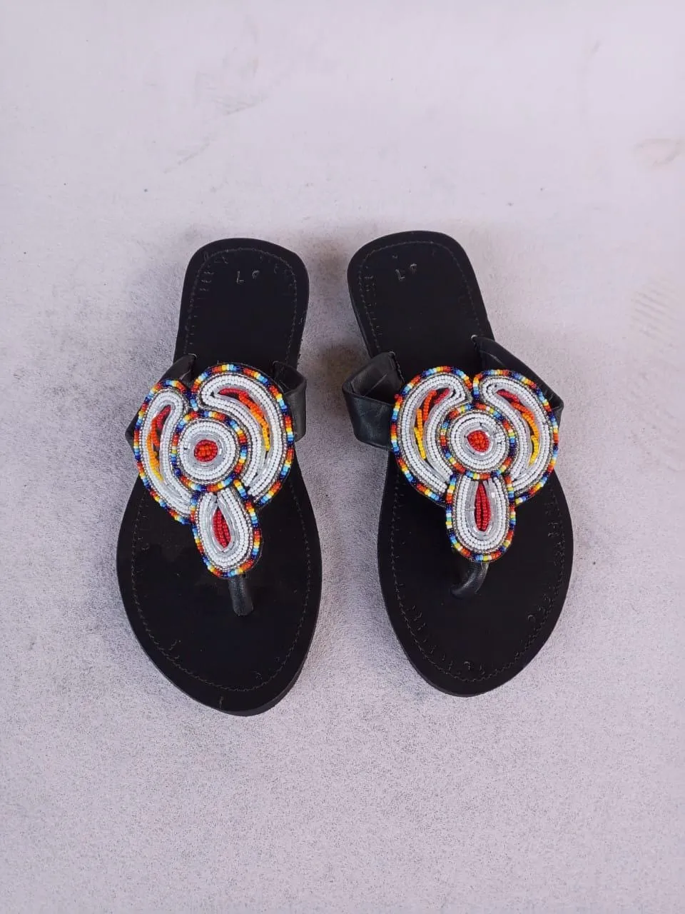 Handmade African Beaded Sandals/Authentic Maasai-Style Leather Flip-Flops Women/Boho Beach Sandals/Comfortable Summer Sandal African Gifts