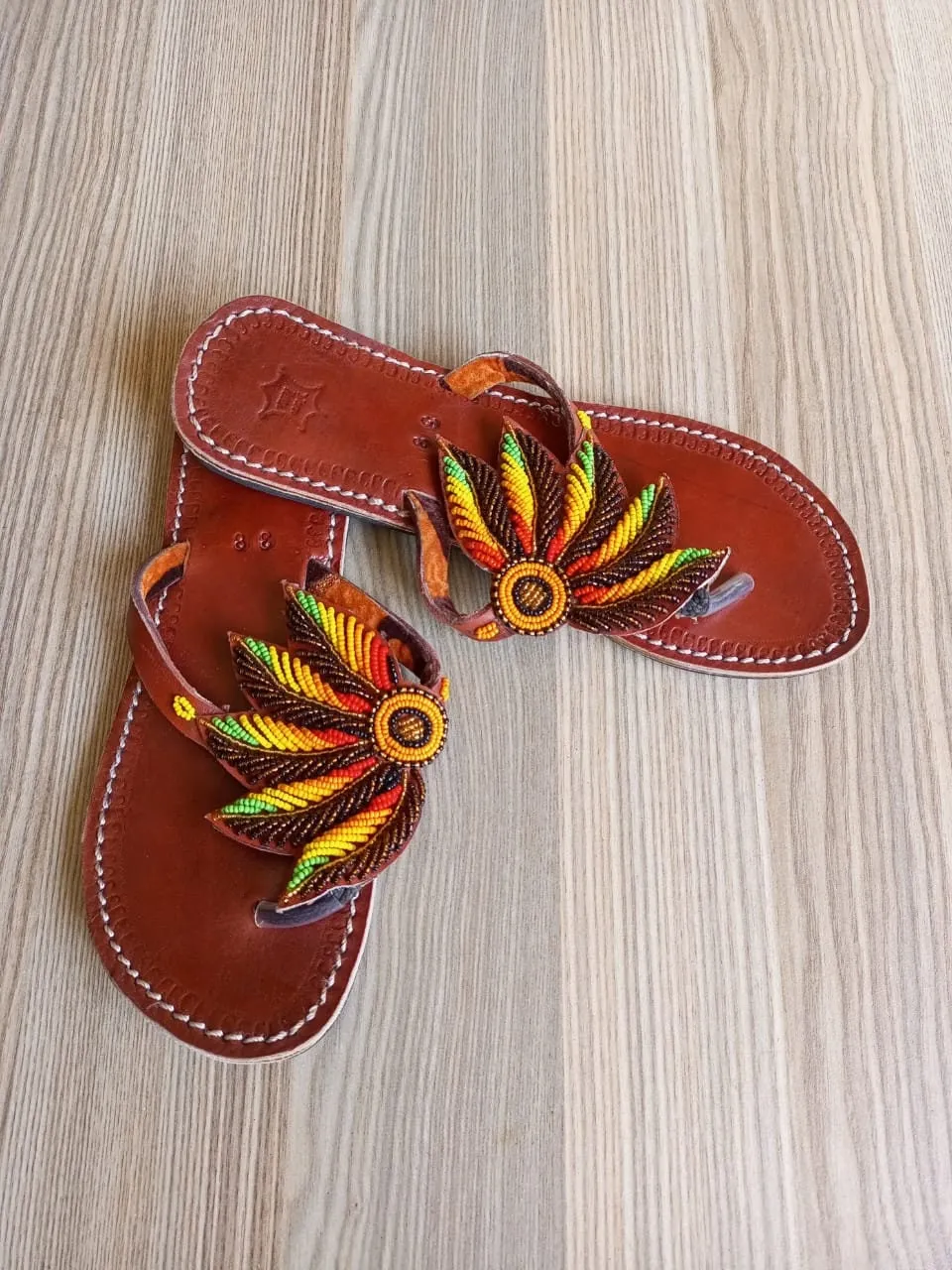 Handmade African Beaded Sandals/Authentic Maasai-Style Leather Flip-Flops Women/Boho Beach Sandals/Comfortable Summer Sandal African Gifts