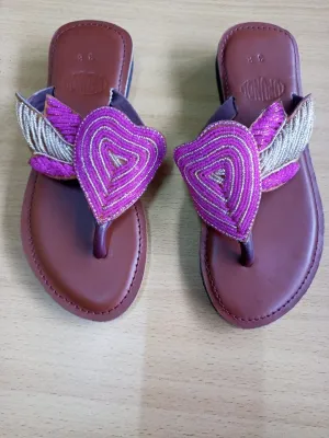 Handmade African Beaded Sandals/Authentic Maasai-Style Leather Flip-Flops Women/Boho Beach Sandals/Comfortable Summer Sandal African Gifts