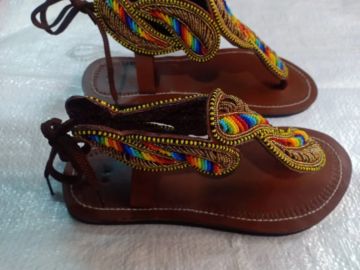 Handmade African Beaded Sandals/Authentic Maasai-Style Leather Flip-Flops Women/Boho Beach Sandals/Comfortable Summer Sandal African Gifts