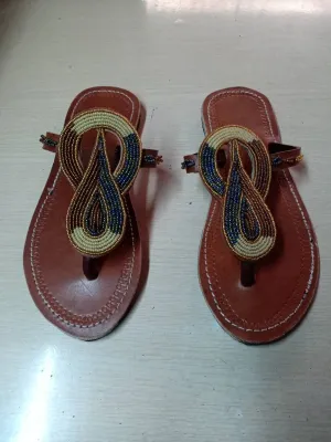 Handmade African Beaded Sandals/Authentic Maasai-Style Leather Flip-Flops Women/Boho Beach Sandals/Comfortable Summer Sandal African Gifts