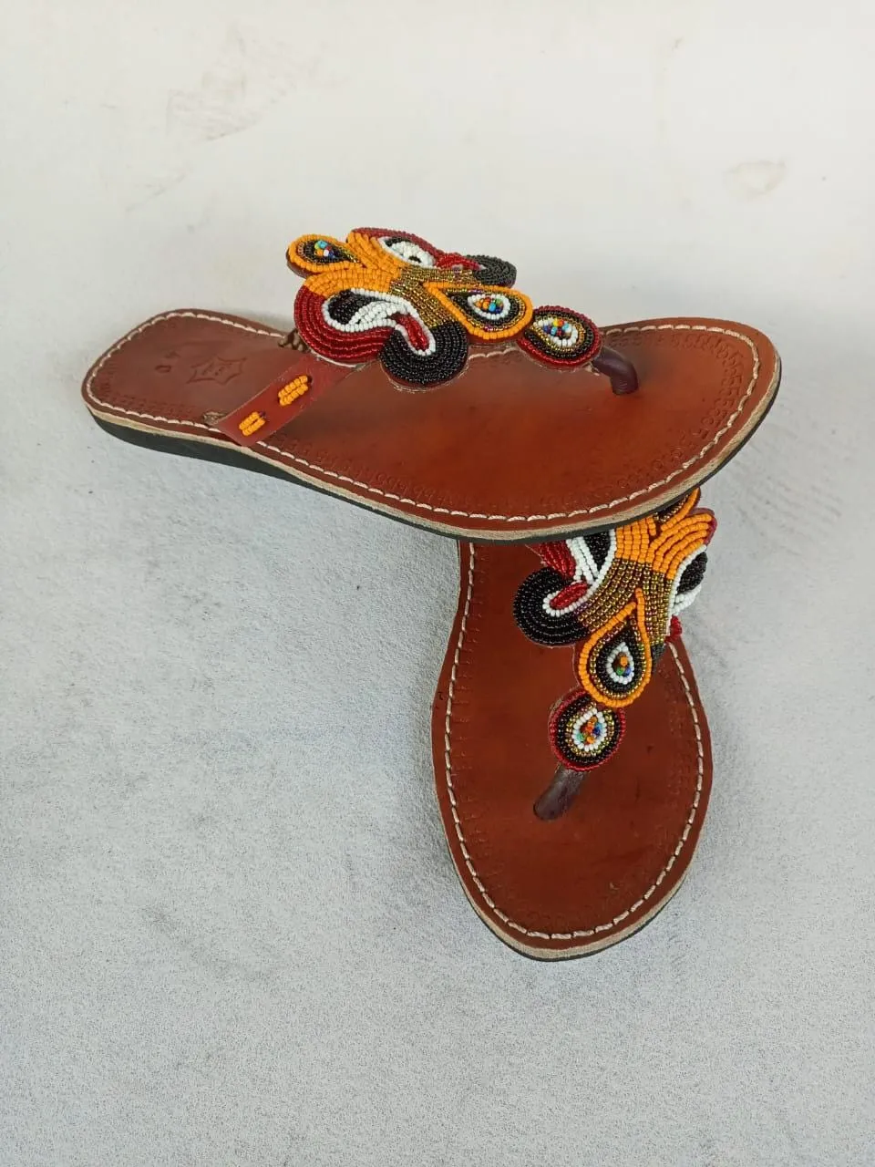 Handmade African Beaded Sandals/Authentic Maasai-Style Leather Flip-Flops Women/Boho Beach Sandals/Comfortable Summer Sandal African Gifts
