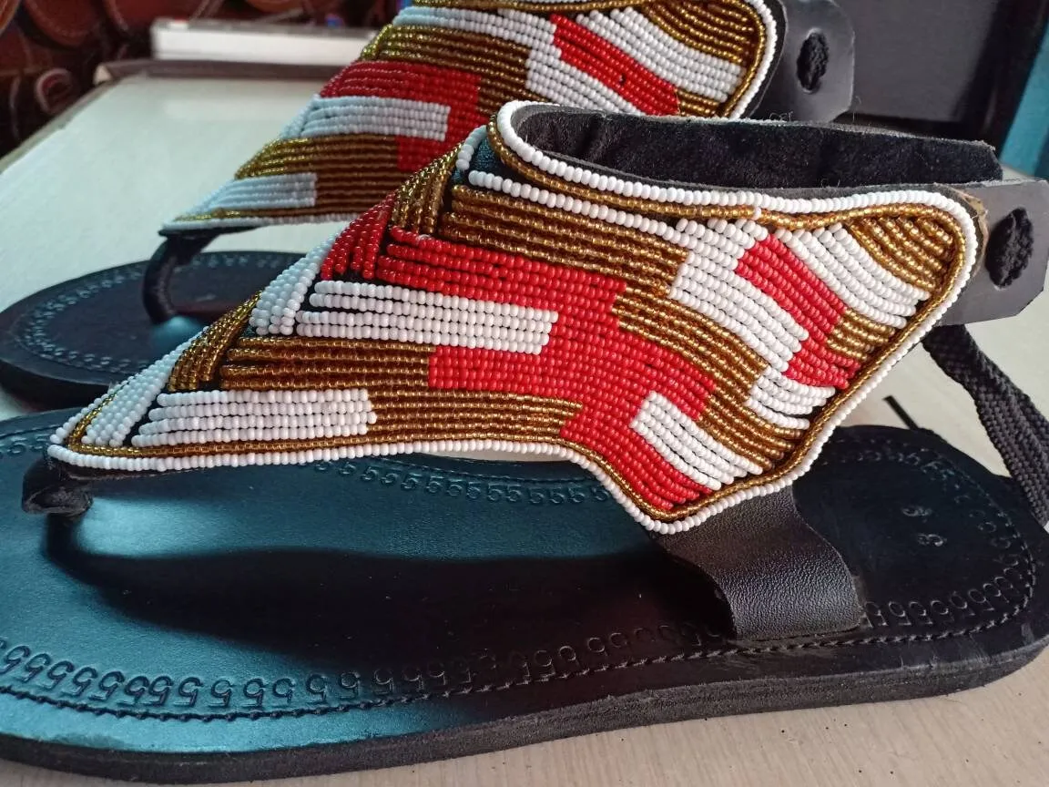Handmade African Beaded Sandals/Authentic Maasai-Style Leather Flip-Flops Women/Boho Beach Sandals/Comfortable Summer Sandal African Gifts