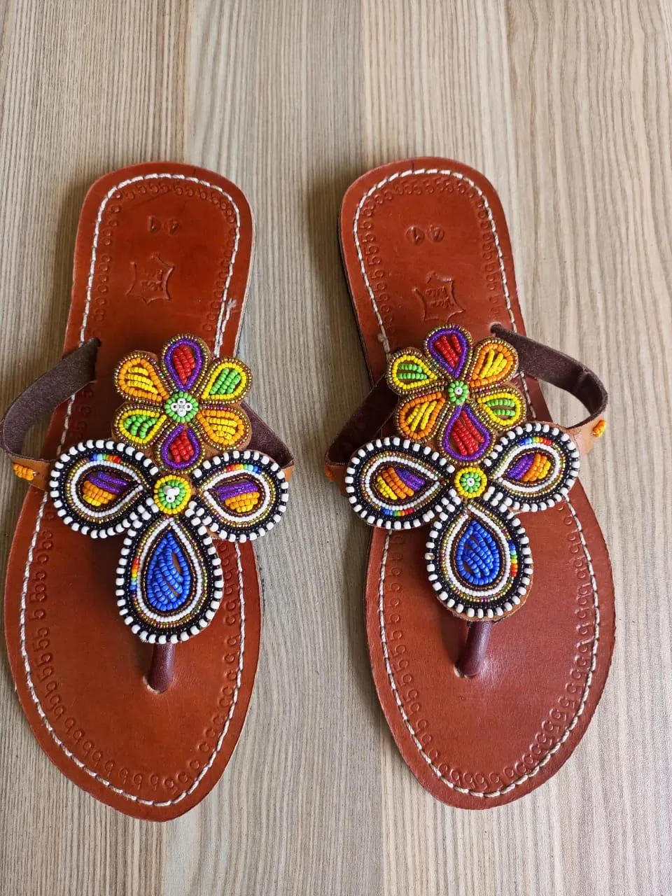 Handmade African Beaded Sandals/Authentic Maasai-Style Leather Flip-Flops Women/Boho Beach Sandals/Comfortable Summer Sandal African Gifts