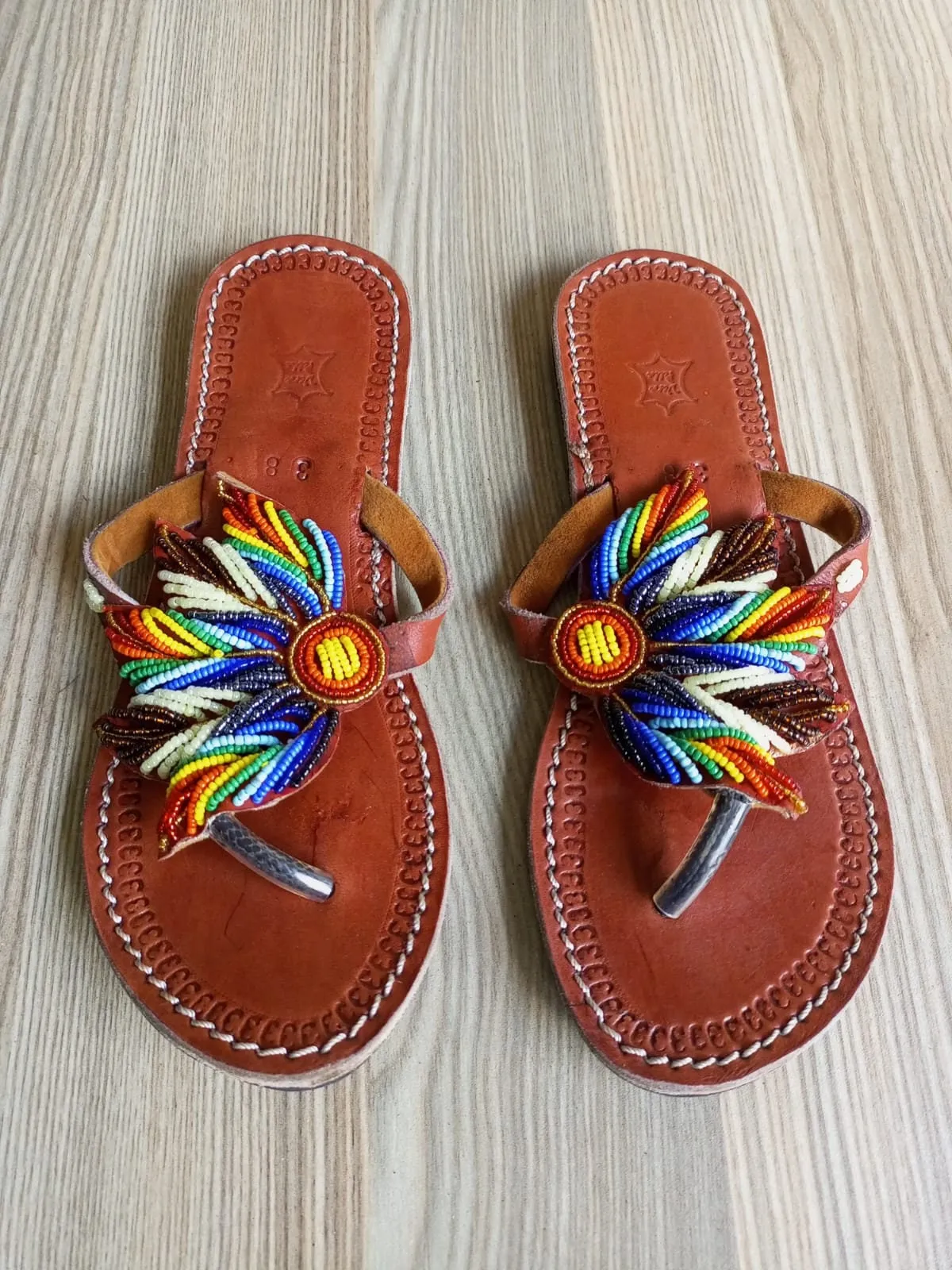 Handmade African Beaded Sandals/Authentic Maasai-Style Leather Flip-Flops Women/Boho Beach Sandals/Comfortable Summer Sandal African Gifts