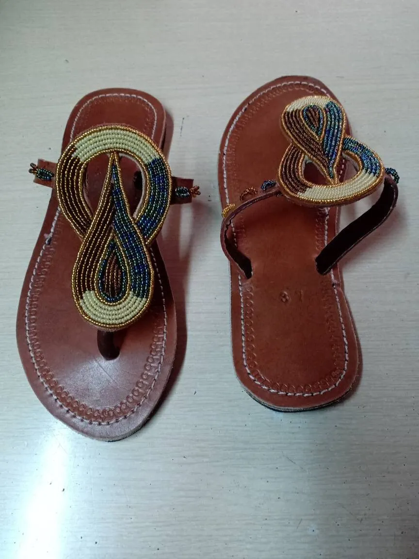 Handmade African Beaded Sandals/Authentic Maasai-Style Leather Flip-Flops Women/Boho Beach Sandals/Comfortable Summer Sandal African Gifts