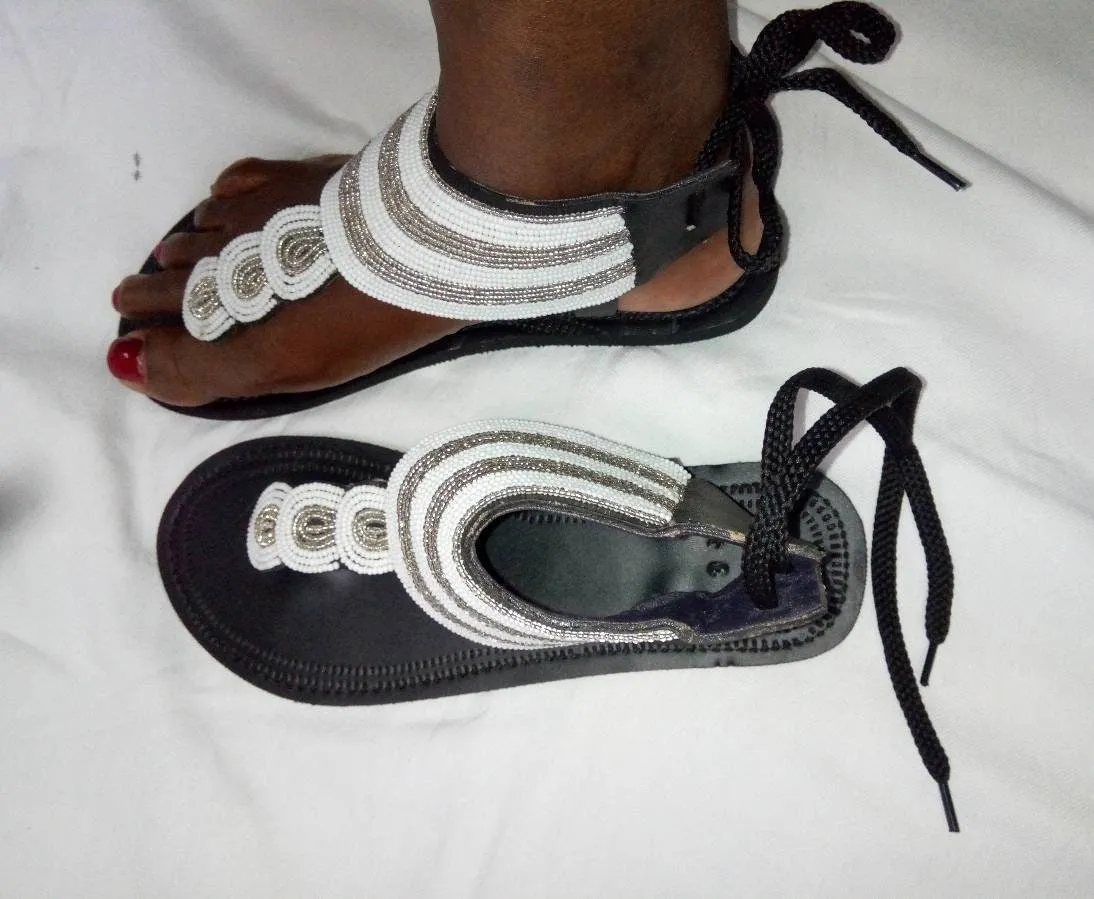 Handmade African Beaded Sandals/Authentic Maasai-Style Leather Flip-Flops Women/Boho Beach Sandals/Comfortable Summer Sandal African Gifts
