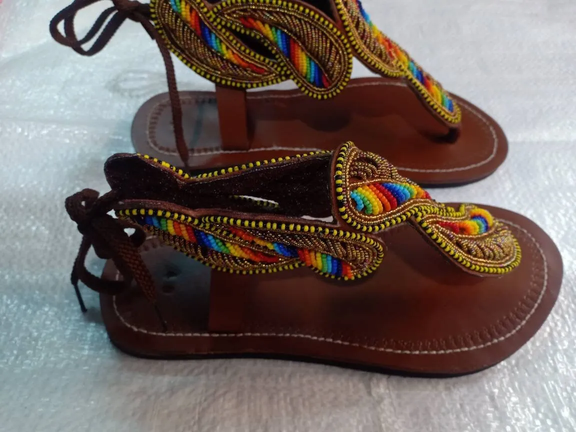Handmade African Beaded Sandals/Authentic Maasai-Style Leather Flip-Flops Women/Boho Beach Sandals/Comfortable Summer Sandal African Gifts