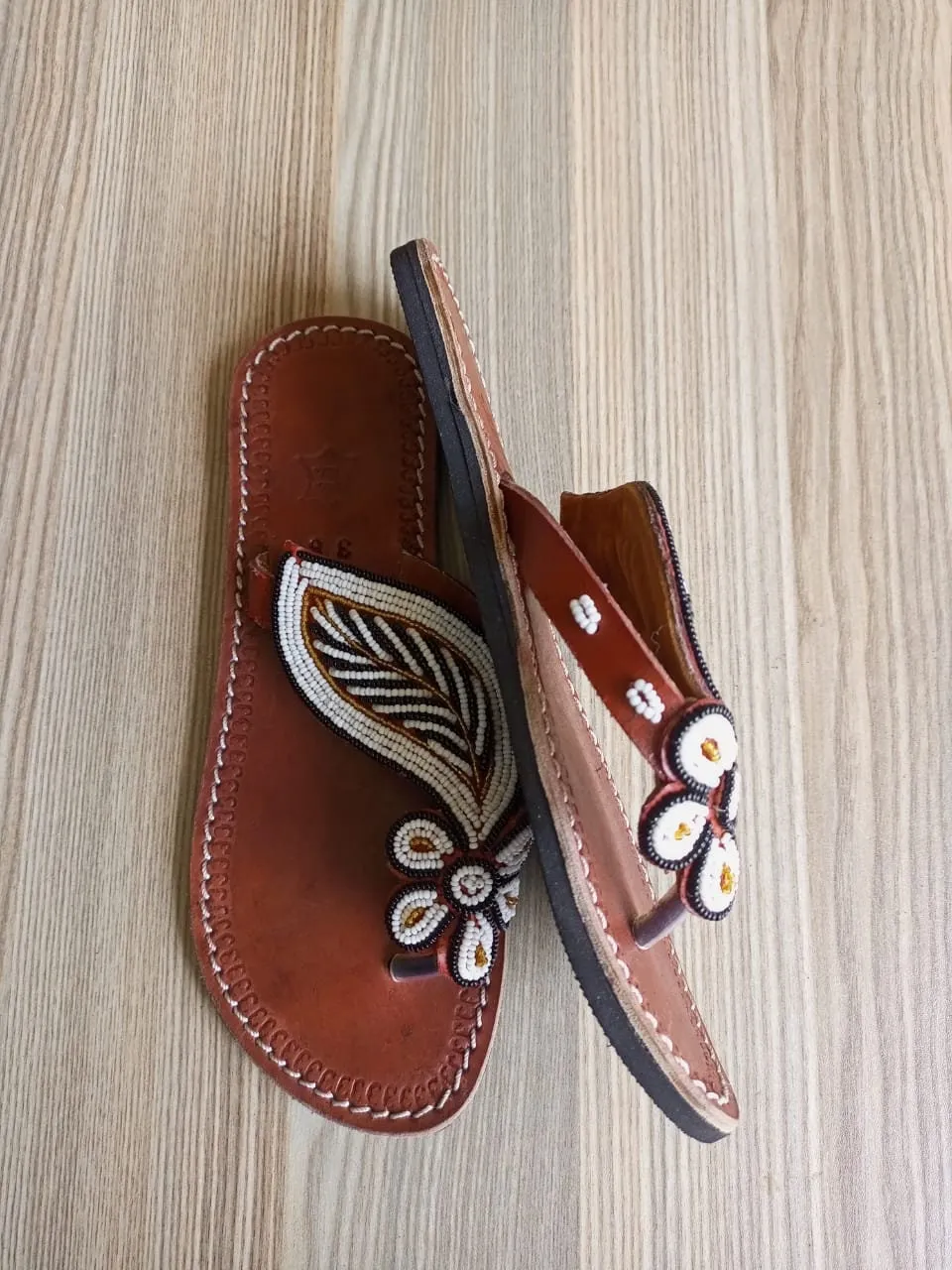 Handmade African Beaded Sandals/Authentic Maasai-Style Leather Flip-Flops Women/Boho Beach Sandals/Comfortable Summer Sandal African Gifts