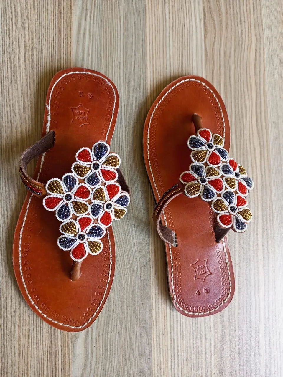 Handmade African Beaded Sandals/Authentic Maasai-Style Leather Flip-Flops Women/Boho Beach Sandals/Comfortable Summer Sandal African Gifts