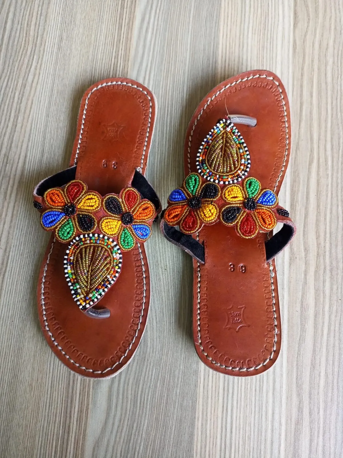 Handmade African Beaded Sandals/Authentic Maasai-Style Leather Flip-Flops Women/Boho Beach Sandals/Comfortable Summer Sandal African Gifts