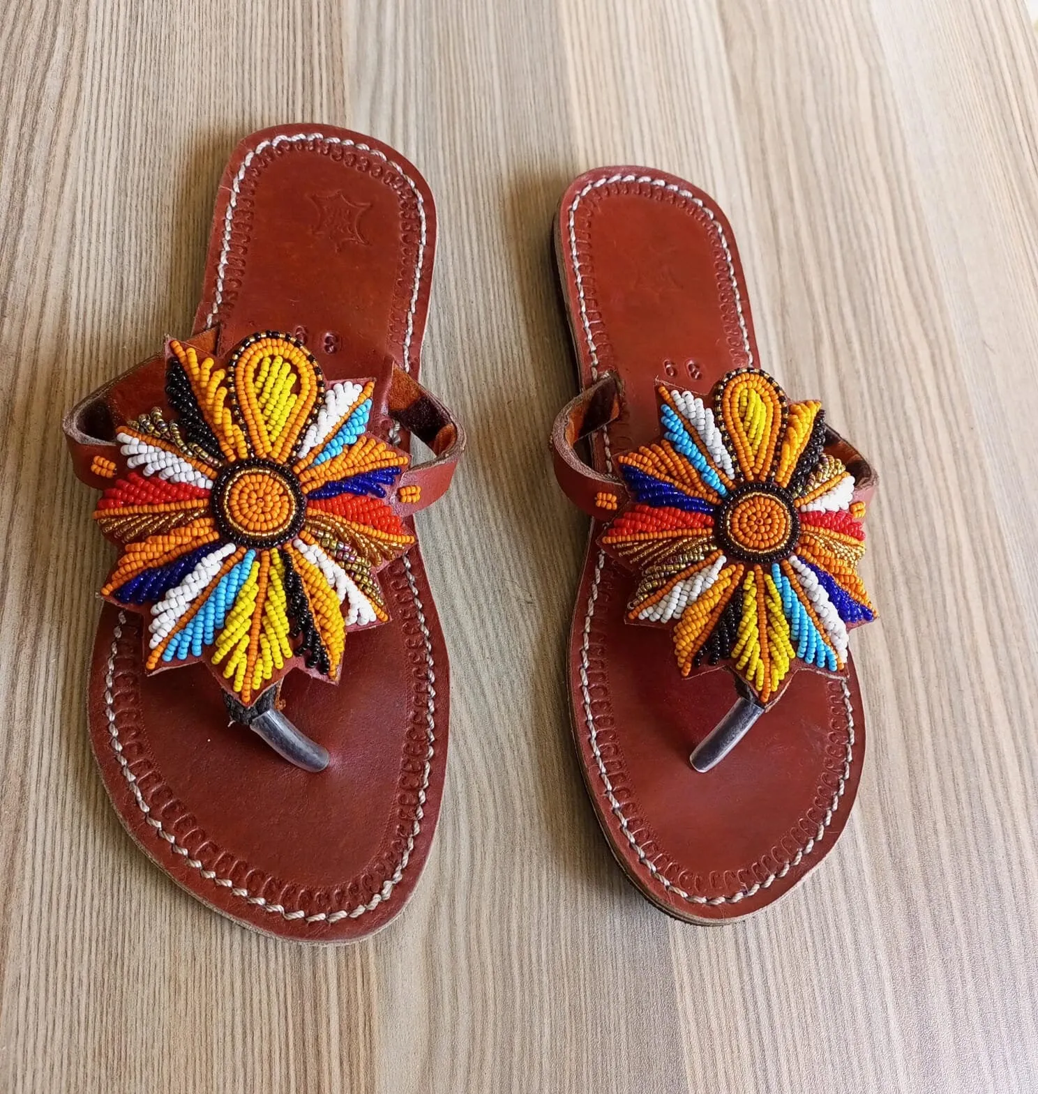 Handmade African Beaded Sandals/Authentic Maasai-Style Leather Flip-Flops Women/Boho Beach Sandals/Comfortable Summer Sandal African Gifts