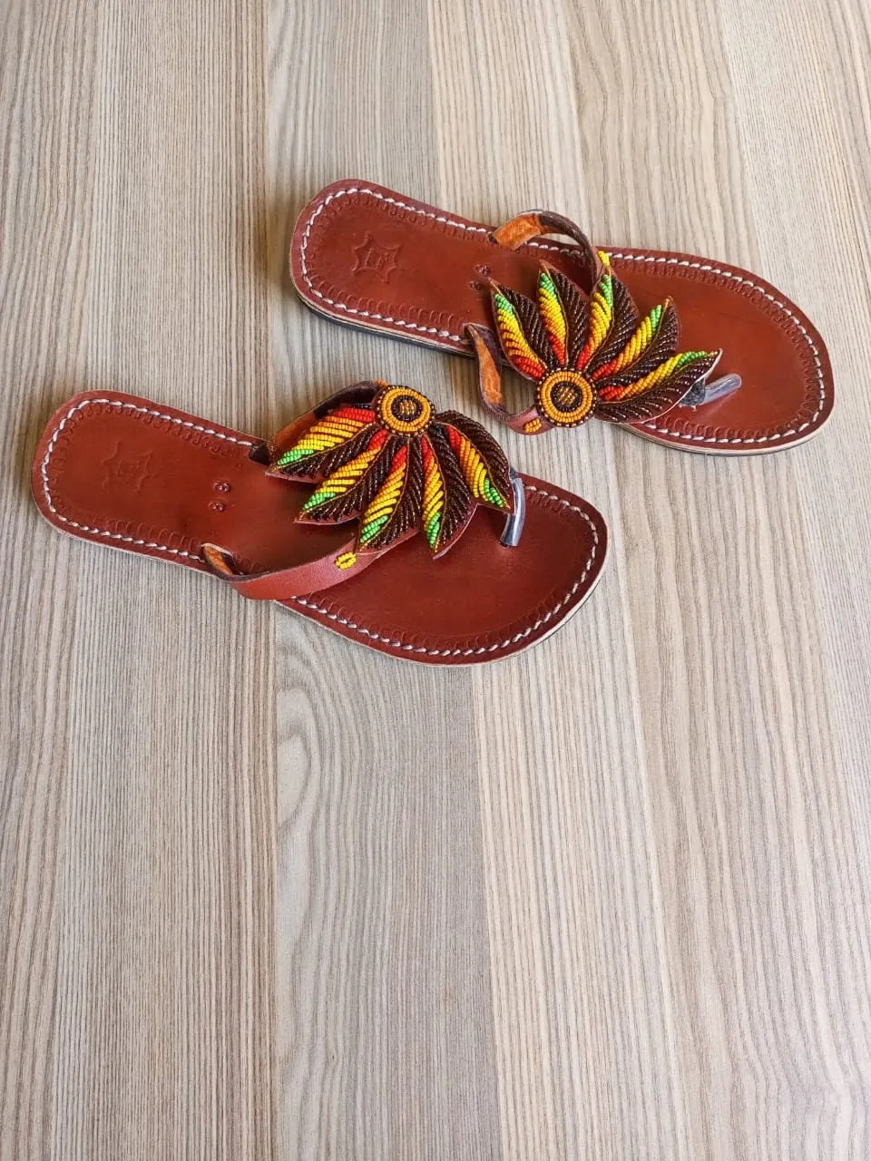 Handmade African Beaded Sandals/Authentic Maasai-Style Leather Flip-Flops Women/Boho Beach Sandals/Comfortable Summer Sandal African Gifts