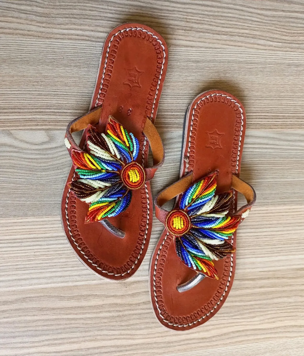 Handmade African Beaded Sandals/Authentic Maasai-Style Leather Flip-Flops Women/Boho Beach Sandals/Comfortable Summer Sandal African Gifts