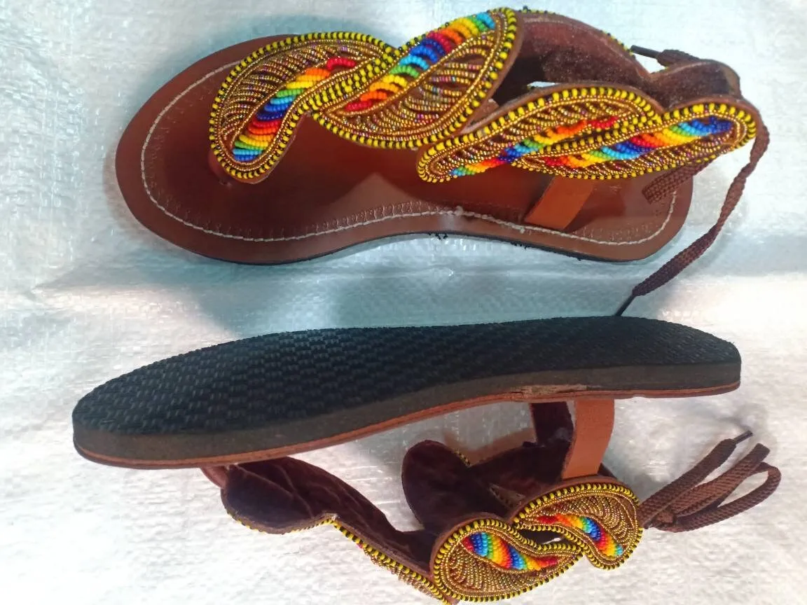 Handmade African Beaded Sandals/Authentic Maasai-Style Leather Flip-Flops Women/Boho Beach Sandals/Comfortable Summer Sandal African Gifts