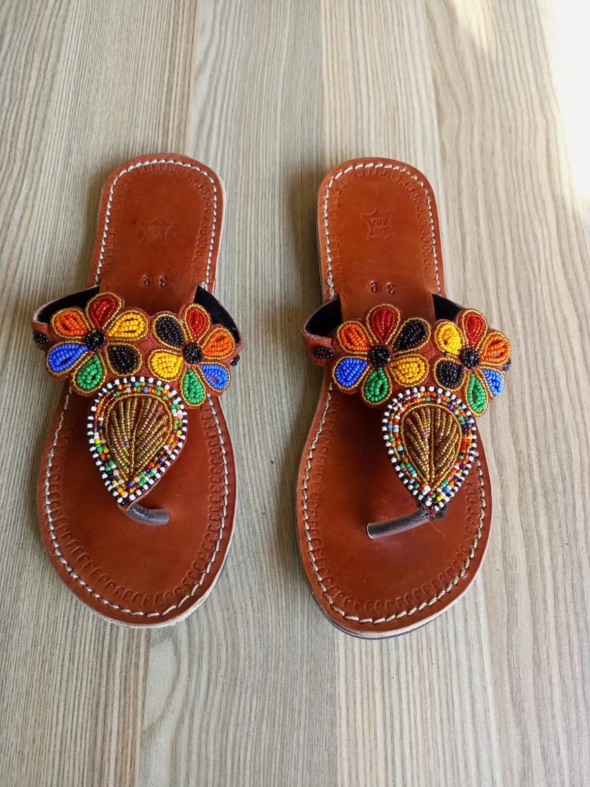 Handmade African Beaded Sandals/Authentic Maasai-Style Leather Flip-Flops Women/Boho Beach Sandals/Comfortable Summer Sandal African Gifts
